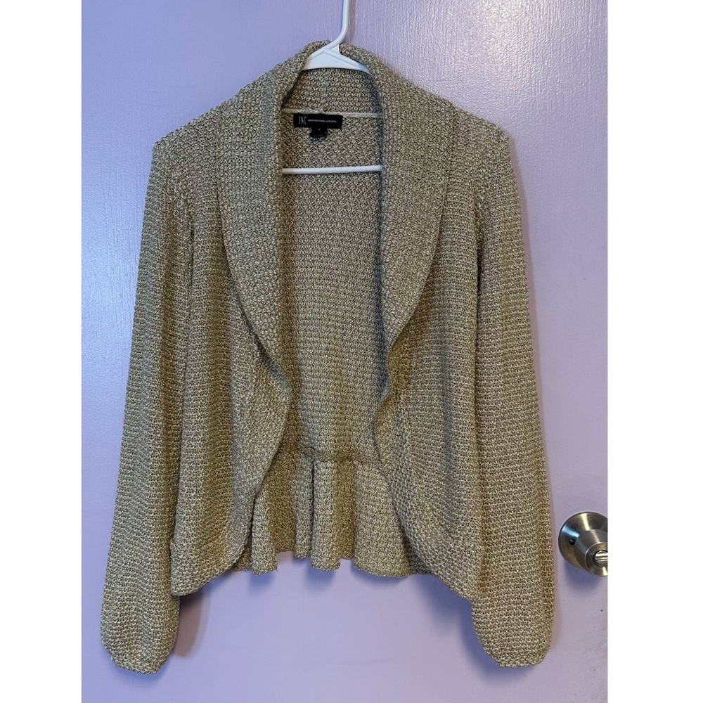 I.N.C International Concepts Open-front Peplum Metallic Cardigan